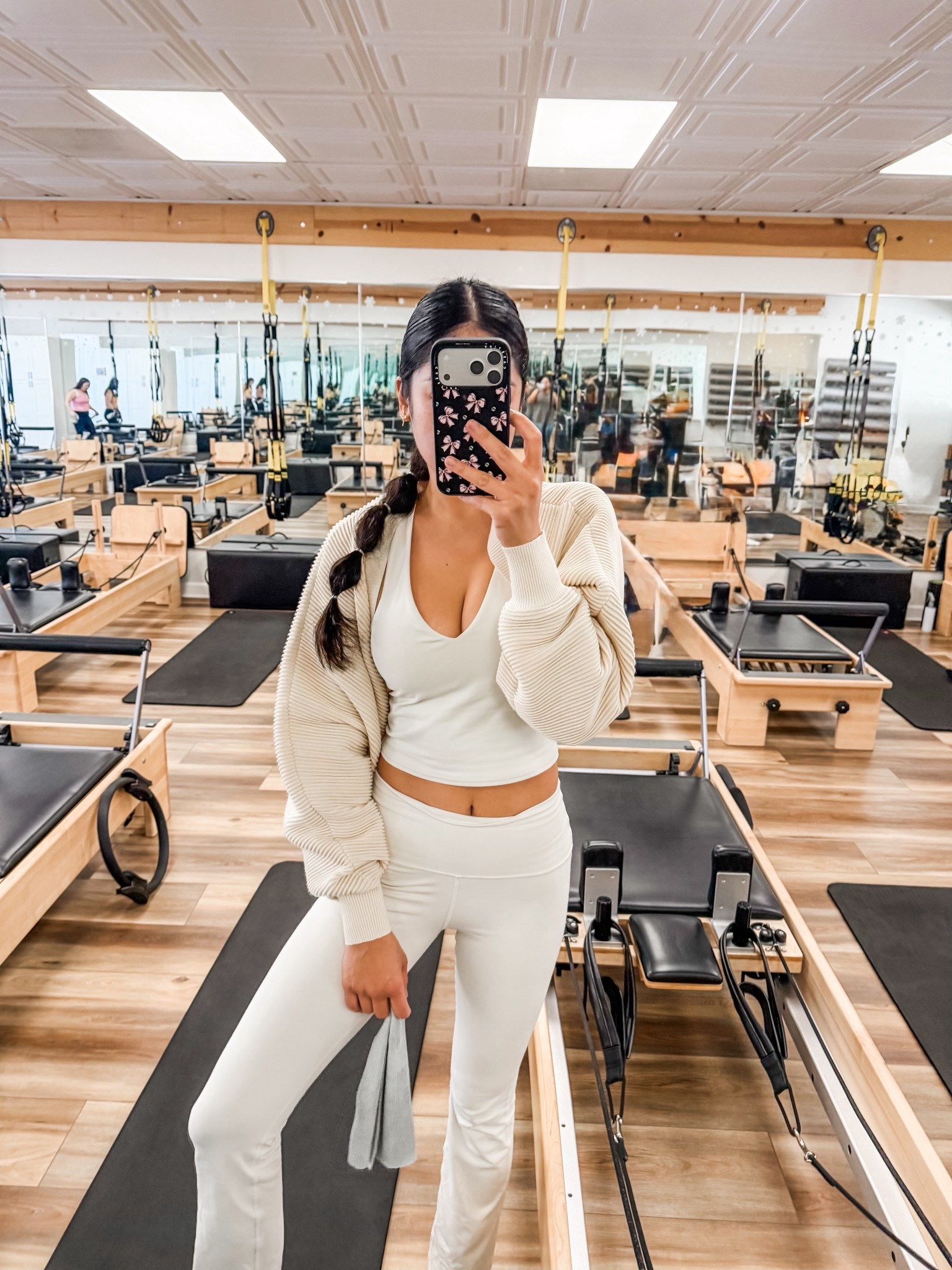 Pilates outfit from Alo.  Pieces are in color Oatmilk and sold out but I linked the closest to it.  

#LTKActive