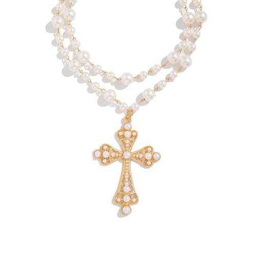 Gothic Cross Necklace,Pearl Cross Necklace,Cross Necklaces Y2k,Vintage Necklaces for Women,Y2k Jewelry Gothic Jewelry for Women (Gold) | Amazon (US)