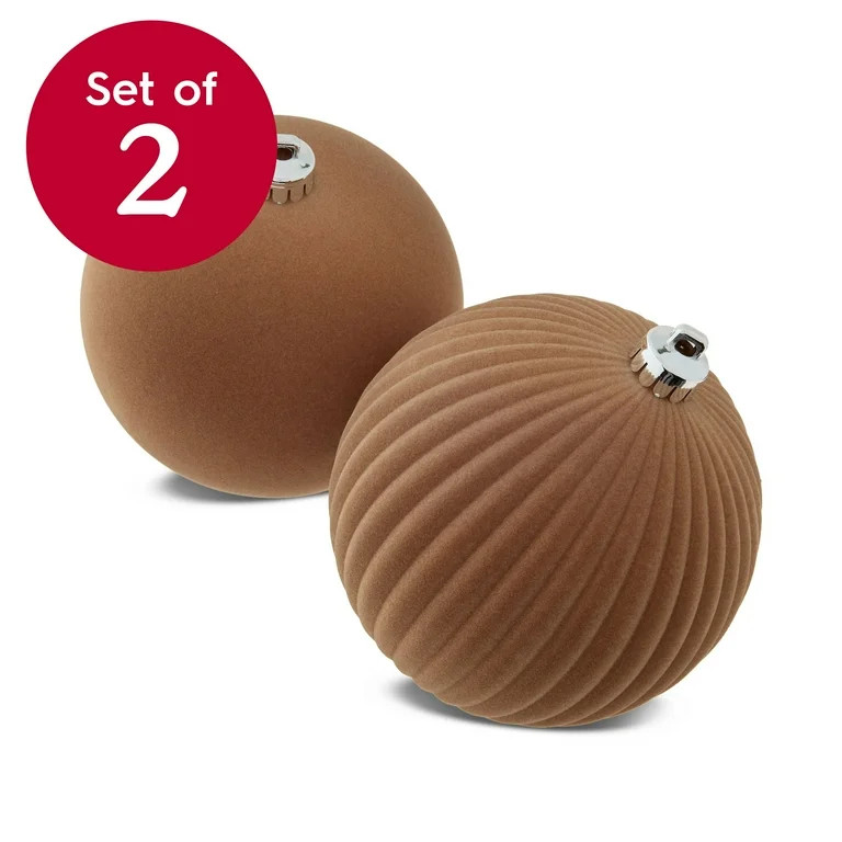 2 Count Tan Velvet-Feel Jumbo Shatterproof Christmas Ornaments, 5.9", by Holiday Time | Walmart (US)