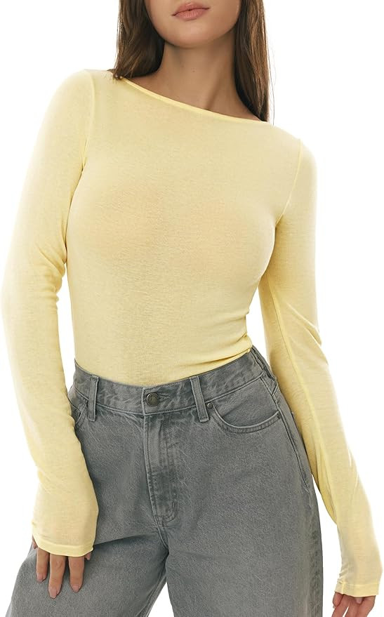 Women's Merino Wool Blend Shirts Boat Neck Long Sleeve Tops Fitted Basic Tee Cozy Embrace Collect... | Amazon (US)