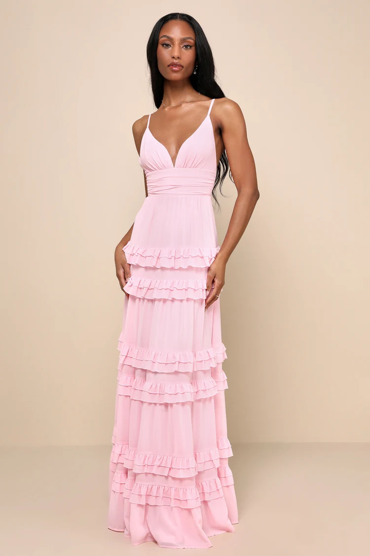Lavish Perfection Light Pink Ruffled Tiered Maxi Dress | Lulus