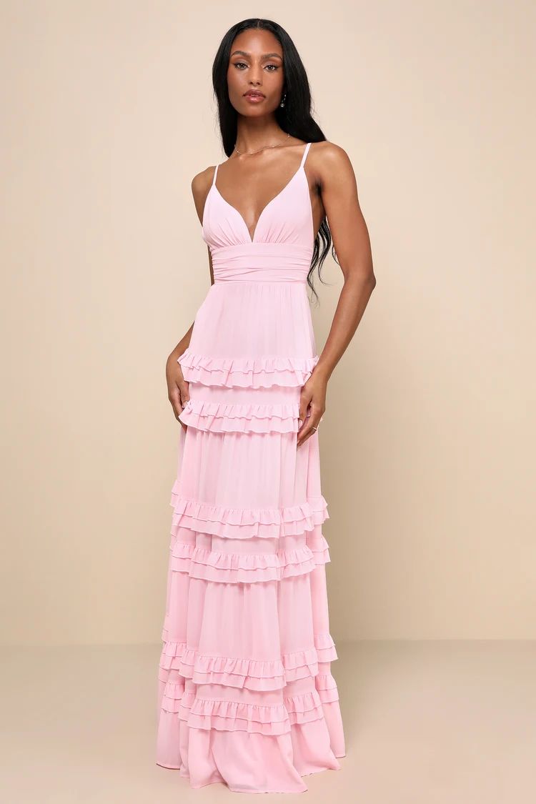 Lavish Perfection Light Pink Ruffled Tiered Maxi Dress | Spring Wedding #LTKwedding #LTKover40 #LTKU | Lulus