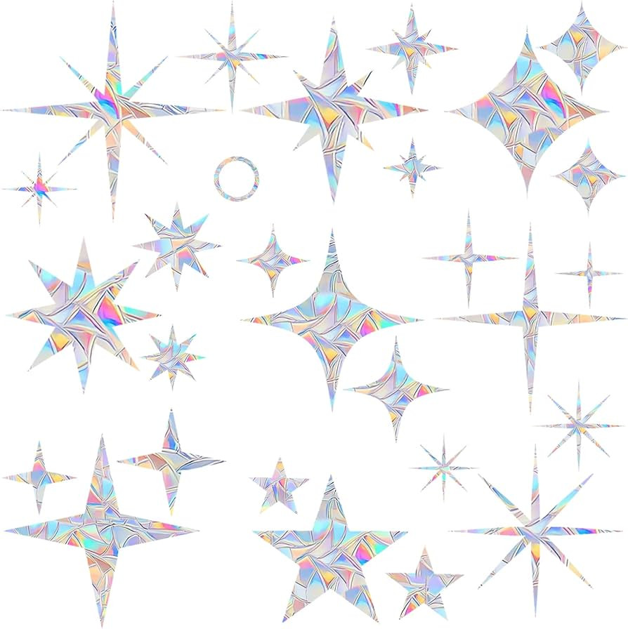 30 Pcs Star Ring Circle Window Clings - Anti-Collision Decals to Save Birds, Non-Adhesive Rainbow... | Amazon (US)