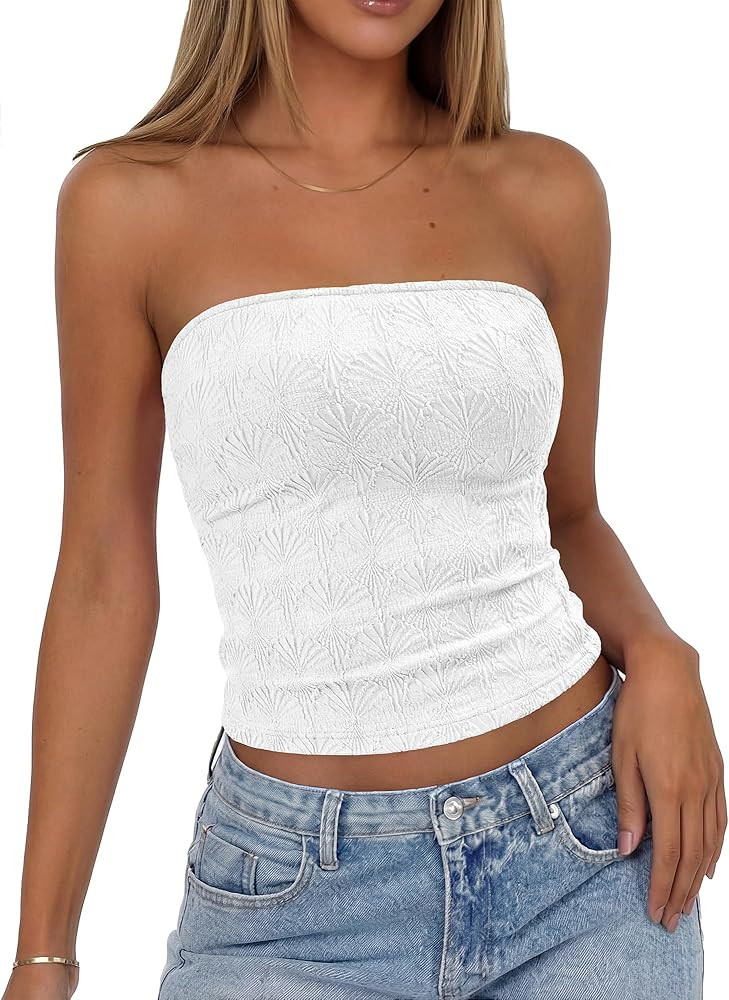 BTFBM Tube Tops for Women Floral Embroidery Summer Crop Top 2026 Strapless Going Out Y2K Beach Va... | Amazon (US)