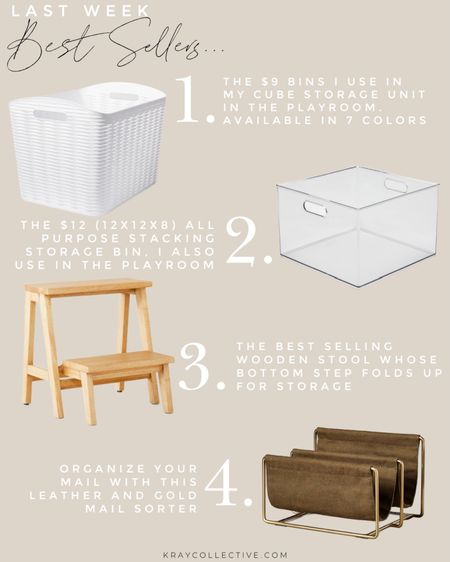 Our most popular links in home last week.  Or favorite organization products for our playroom.  A chic mail sorter and the perfect step stool for your kids. 

#TargetHome #HomeDecor #HomeDecorUnder50 #Stepstool #StorageBins #PlayroomStorage #MailSorter 

#LTKfindsunder50 #LTKstyletip #LTKhome