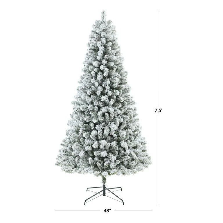 Holiday Time 7.5ft Pre-Lit Flocked Frisco Pine Artificial Christmas Tree, 350 LED, Green, 7.5' - ... | Walmart (US)