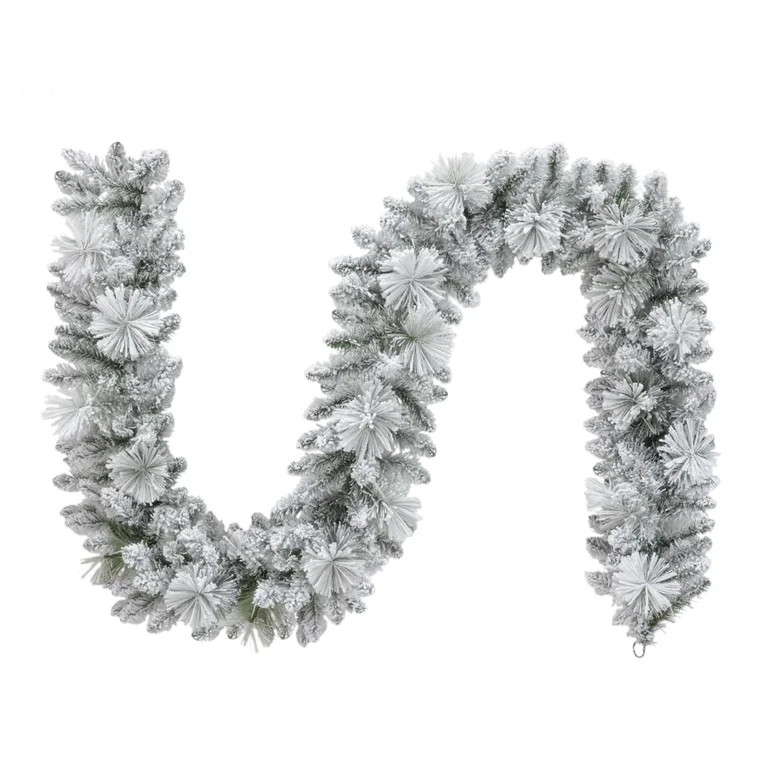 Snow-Flocked Winter Frost Unlit Artificial Christmas Garland, Green and White, 9', by Holiday Tim... | Walmart (US)