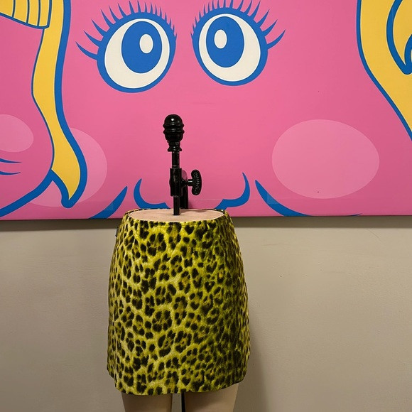 Moschino Jeans Yellow Green Black Leopard Print Mini Skirt Animal | Poshmark