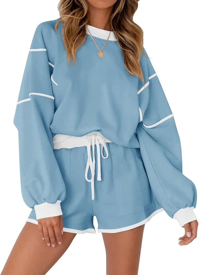 Yousify Womens Sweatsuits 2 Piece Outfits Oversized Crewneck Sweatshirts High Waisted Casual Shor... | Amazon (US)
