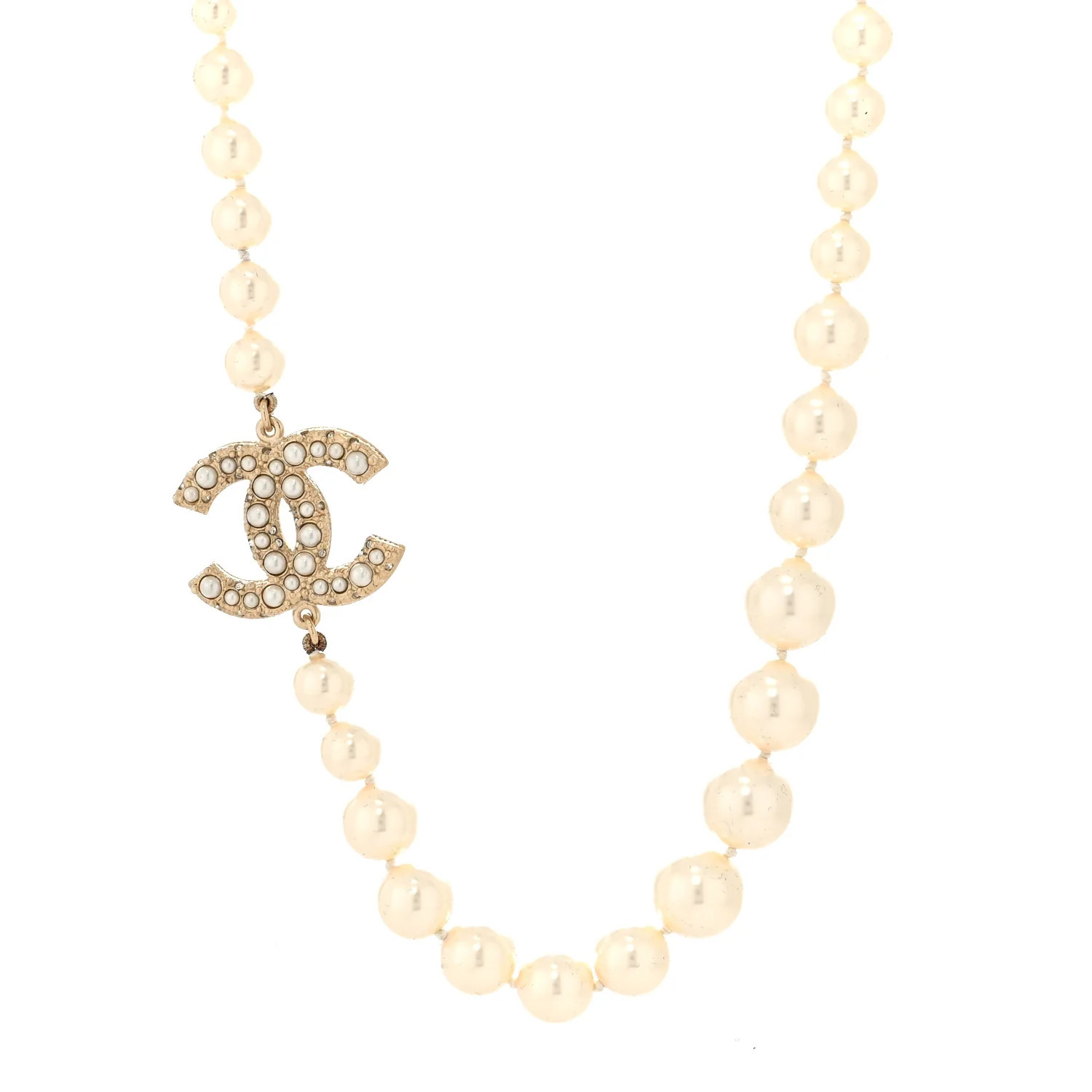 Graduated Pearl CC Short Necklace Gold | FASHIONPHILE (US)