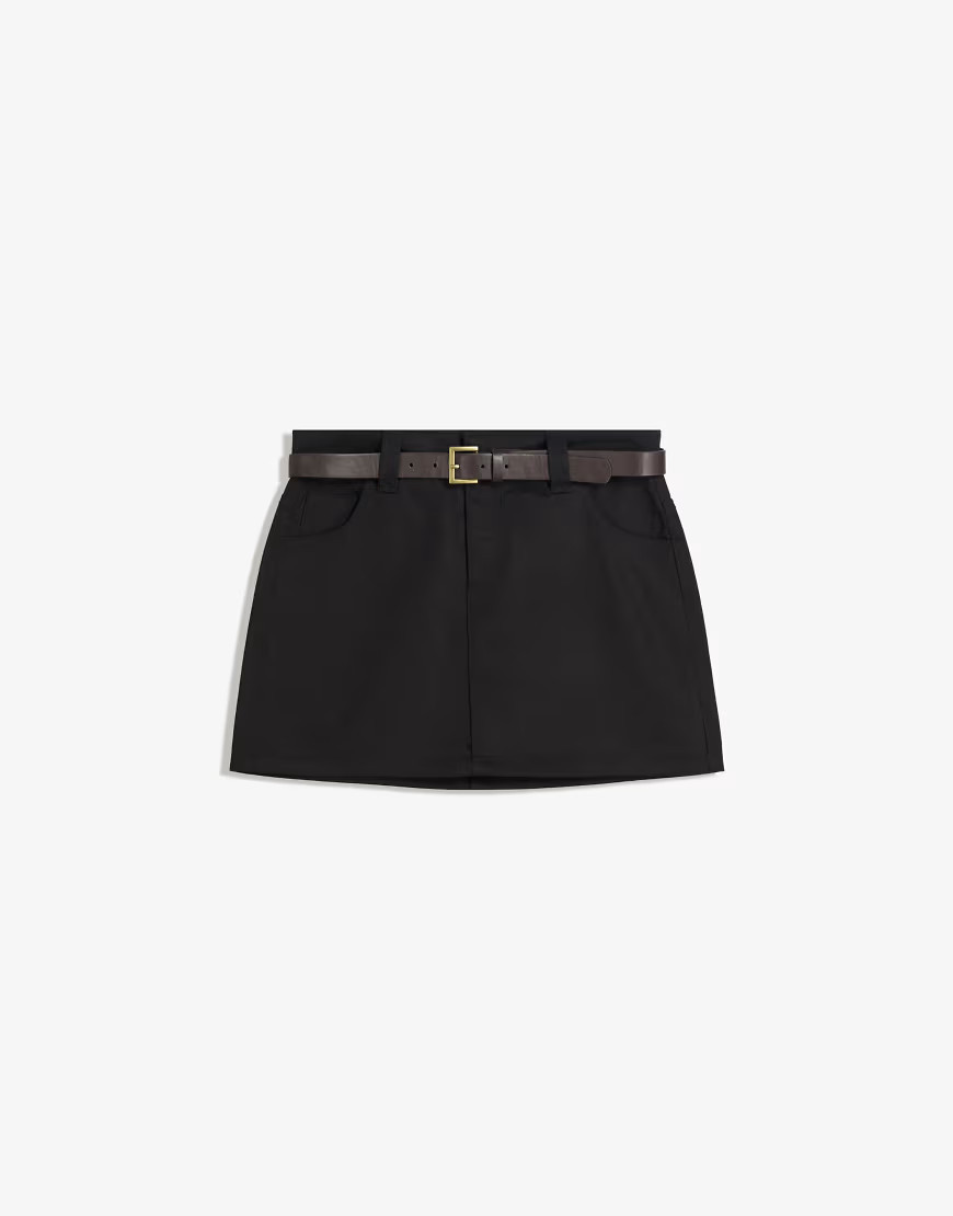 Bershka Cotton mini skirt with belt in black | ASOS (Global)
