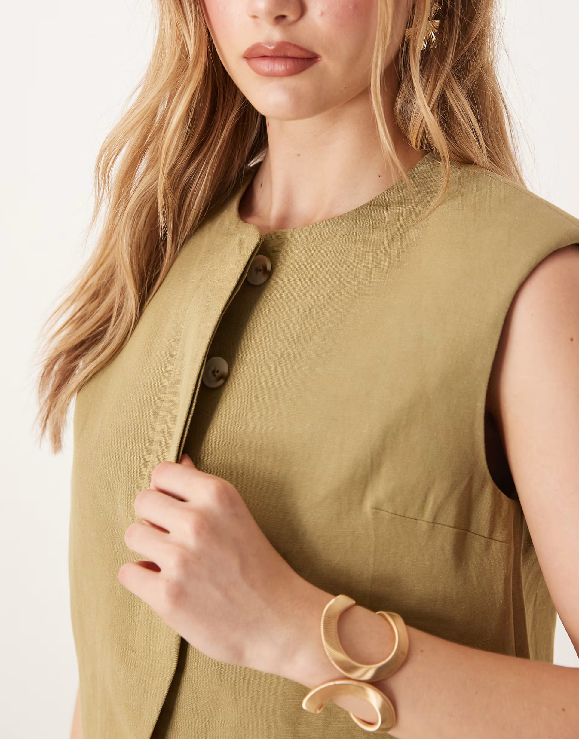 ASOS DESIGN high neck boxy vest with linen in khaki - part of a set | ASOS (Global)