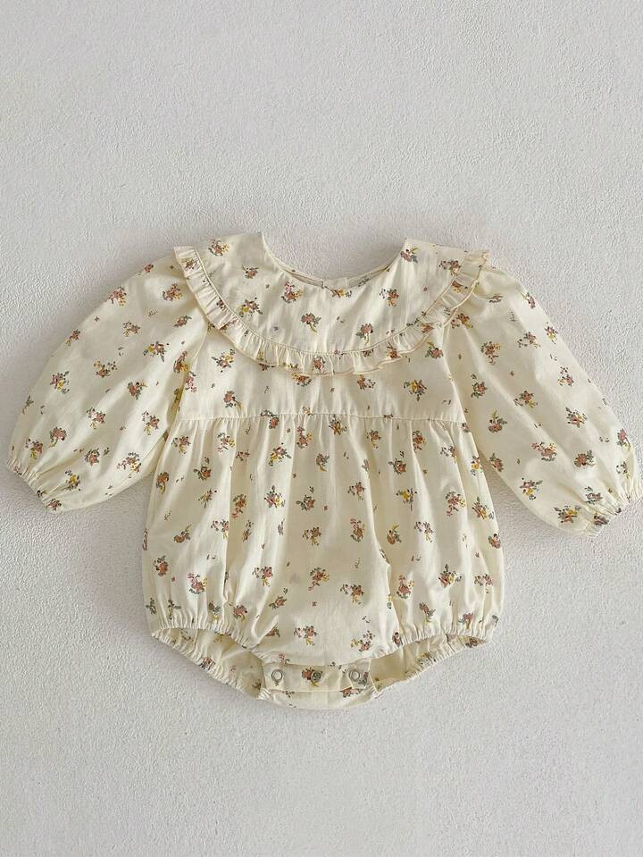 Baby Girl Ditsy Floral Print Ruffle Trim Bodysuit | SHEIN