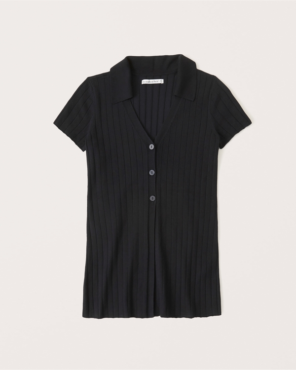 Button-Up Ribbed Knit Polo | Abercrombie & Fitch (US)