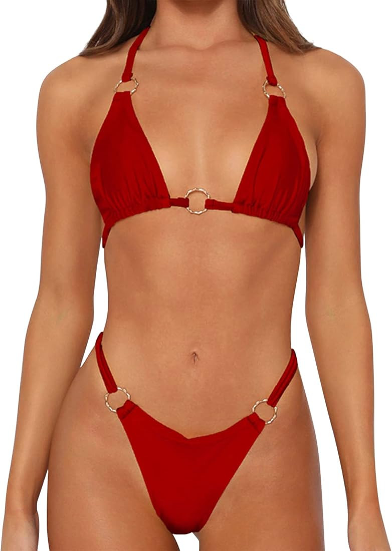 Dnzzs Women's Bikini Sets High Waisted Sexy Bathing Suit Ring Adjustable Triangle Bikini for Wome... | Amazon (US)