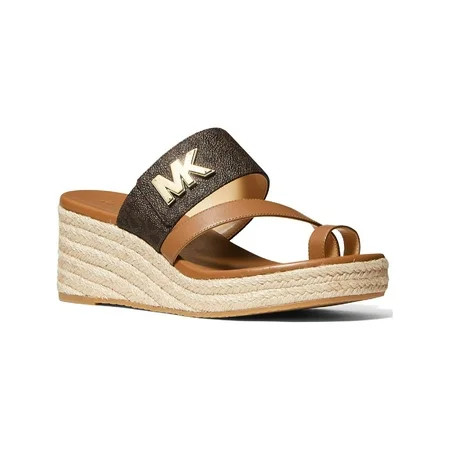 Michael Kors Women s Sidney Mid Leather Wedge Espadrille Sandal Brown 9 | Walmart (US)