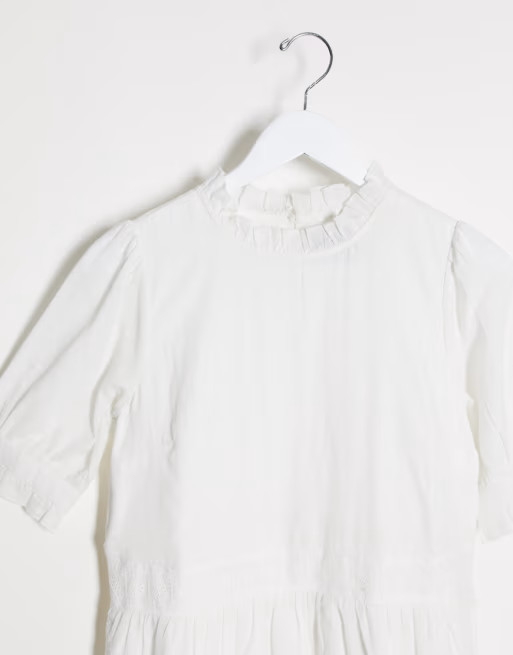 ASOS DESIGN short sleeve tiered cotton dobby smock maxi dress with lace inserts in white | ASOS (Global)