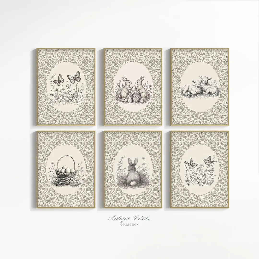 Neutral Easter Set of 6 Prints: Bunny, Eggs, Wildflower Printable Art, Spring Decor (digital Down... | Etsy (US)