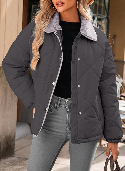 Dokotoo Women's Winter Casual Quilted Jackets Long Sleeve Button Down Puffer Jacket Padded Outerw... | Amazon (US)