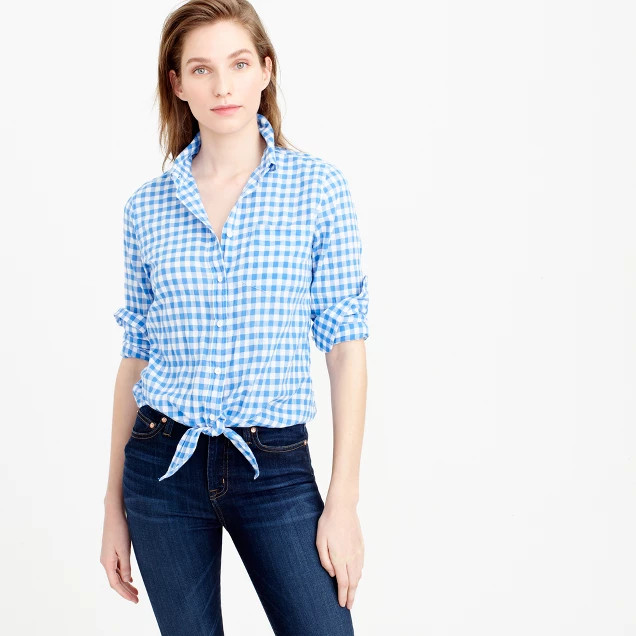 Tall tie-front boy shirt in gingham | J.Crew US