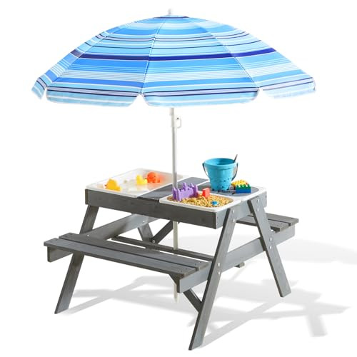 Beright 3-in-1 Kids Picnic Table, Play Sand and Water Sensory Table with Height Adjustable Umbrel... | Amazon (US)