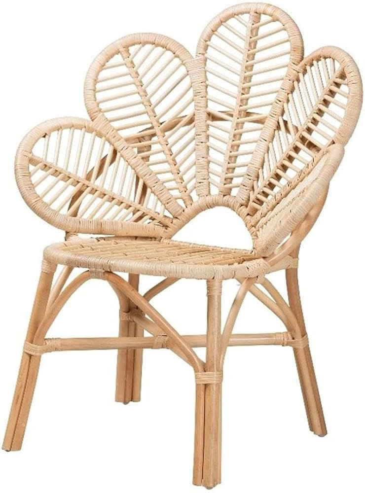 BOWERY HILL Modern Bohemian Accent Chair, Natural Brown Rattan, Flora-Inspired Backrest, Openwork... | Amazon (US)