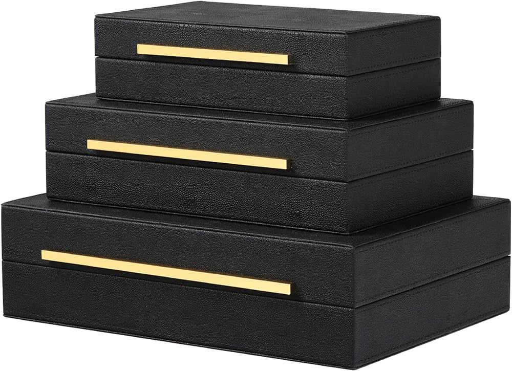 XIGEXIGE Black Shagreen Box Faux Leather Set of 3 Decorative Boxes men’s jewelry organizer, Mod... | Amazon (US)