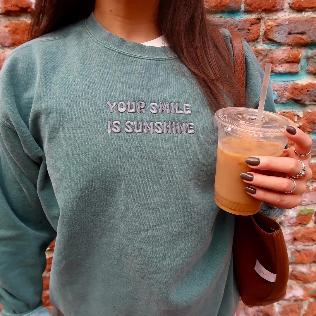 Your Smile is Sunshine Comfort Colors Embroidered Positive Quote Crewneck Trendy Colorful Mental ... | Etsy (US)