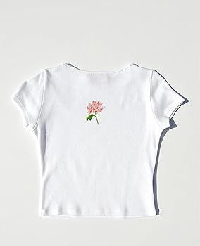 Women Short Sleeve Baby Tee Y2k Flower Graphic Printed Crop Top Slim Fit Crew Neck Tees Hurajuku ... | Amazon (US)