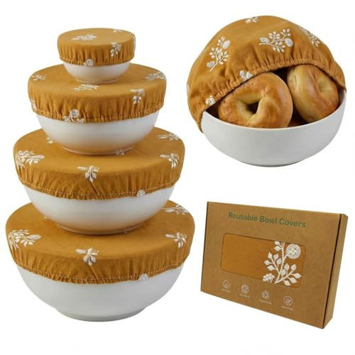 Lospara Sourdough Bowl Covers for Bread Proofing, Set of 4, Mustard Yellow | Amazon (US)