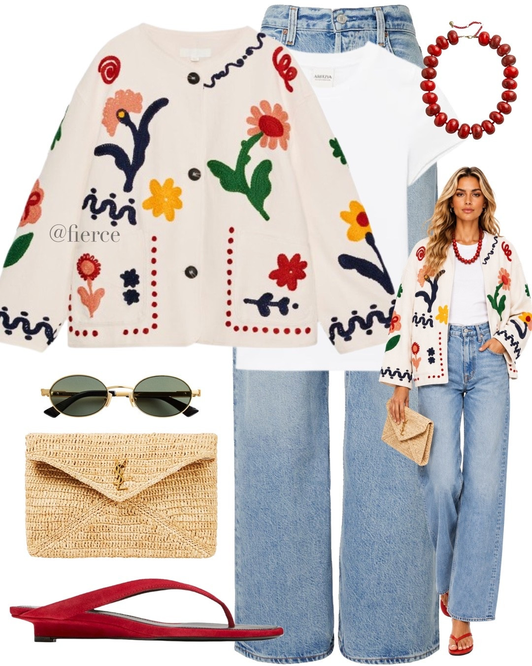 Embroidered jacket raffia clutch bag red slim wedge sandals red beaded necklace

#LTKuk #LTKautumn #LTKeurope