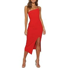 LYANER Women's Spaghetti Straps Split Hem Sleeveless Zipper Bodycon Midi Dress | Amazon (US)
