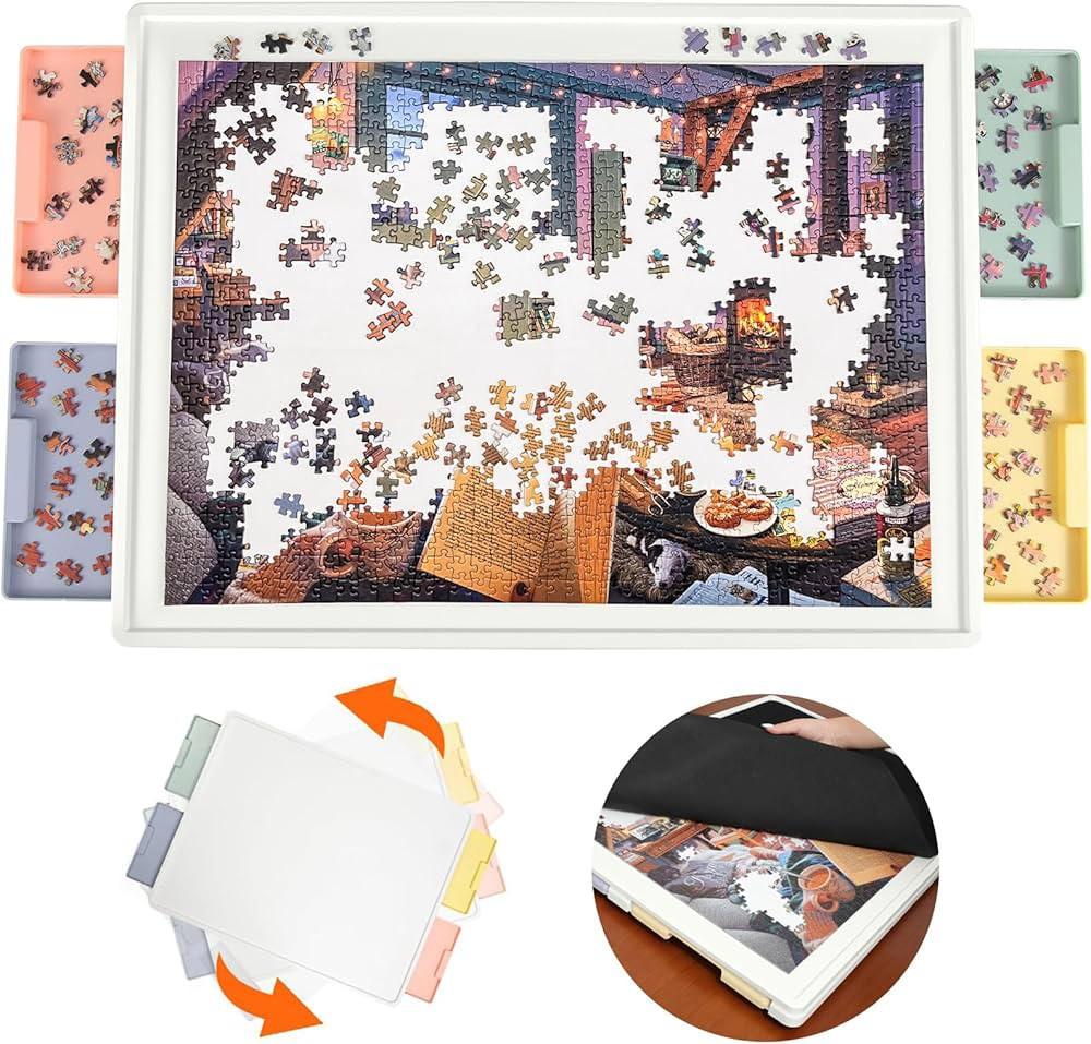 1000 Pieces Rotating Plastic Puzzle Board with Drawers and Cover, 30"x22" Portable Spinning Jigsa... | Amazon (US)