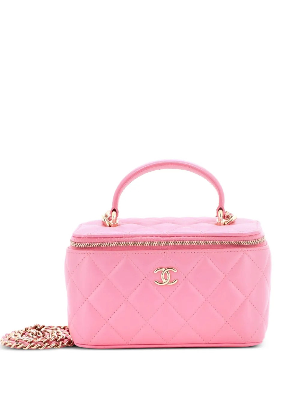 CHANEL Pre-Owned Classic Top Handle Vanity Case with Chain Quilted Lambskin Small crossbody bag - Pink | Farfetch Global