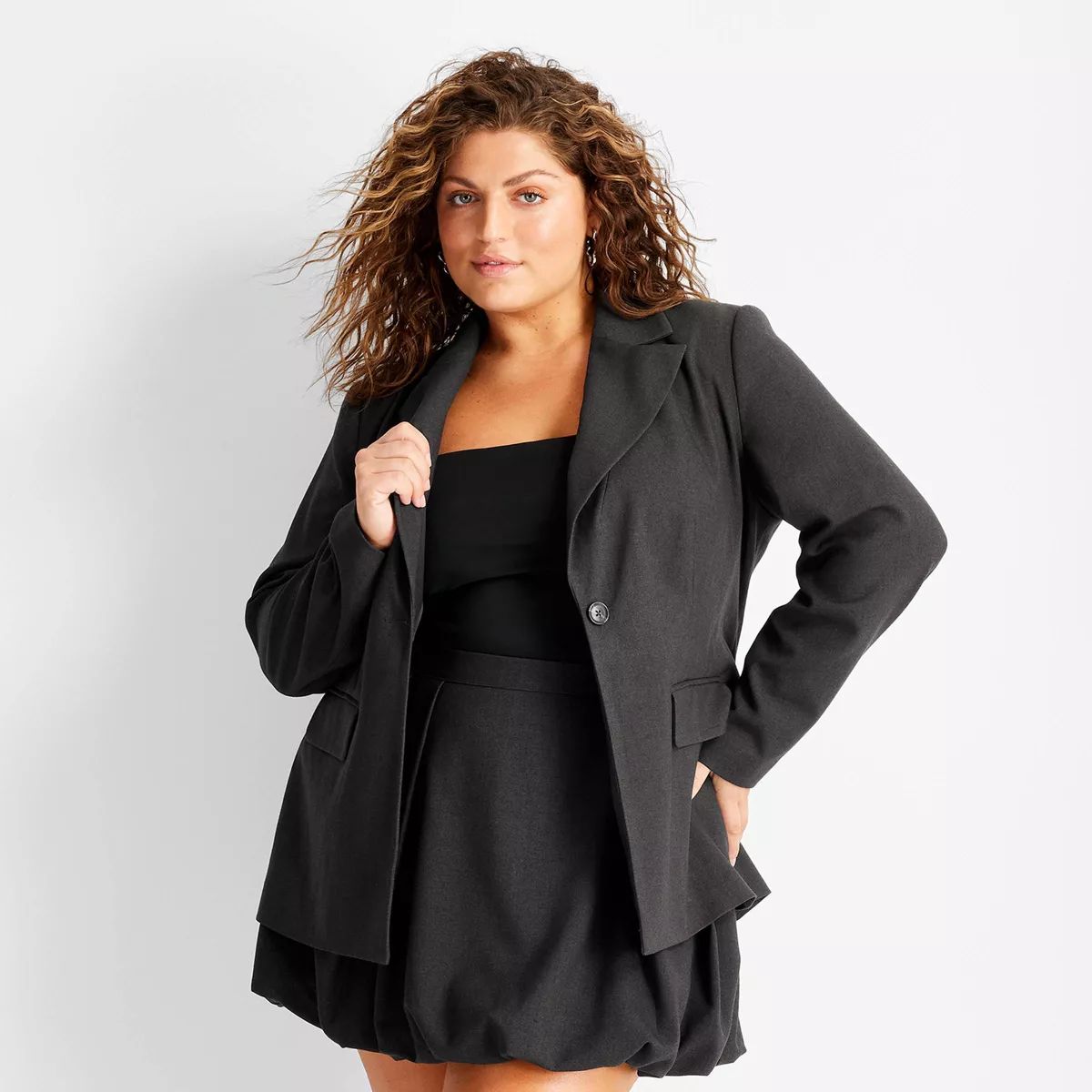 Women's Nipped Waist Blazer - Future Collective Charcoal Gray | Target