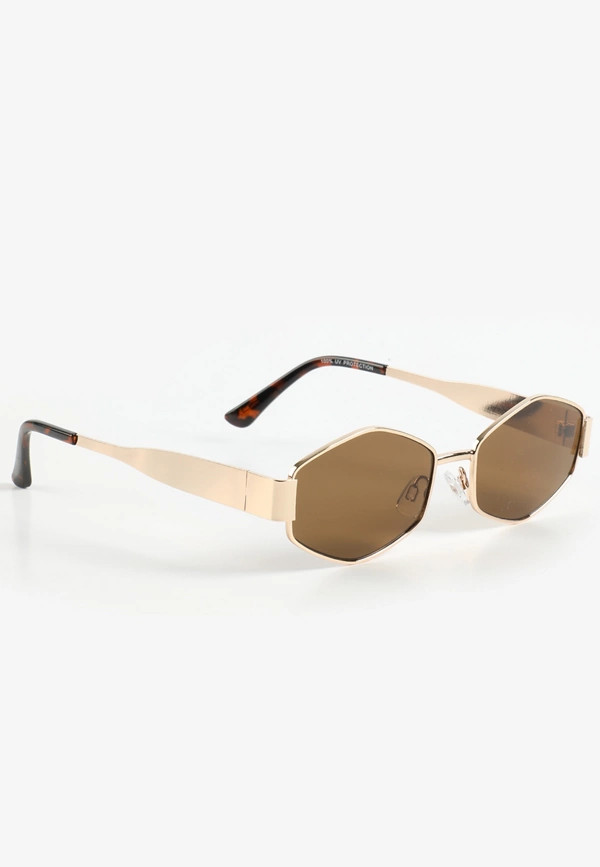 Gold Metal Narrow Hexagon Sunglasses | Maurices