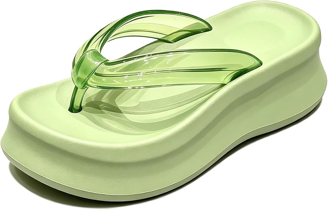 Women'S Jelly Strap Platform Flip Flops Casual Comfortable Round Open Toe Beach Sandals For Summe... | Amazon (US)