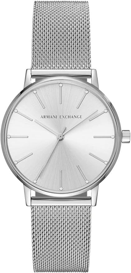 Armani Exchange Three-Hand Stainless Steel Women's Watch, 36mm case size, stainless steel mesh st... | Amazon (UK)