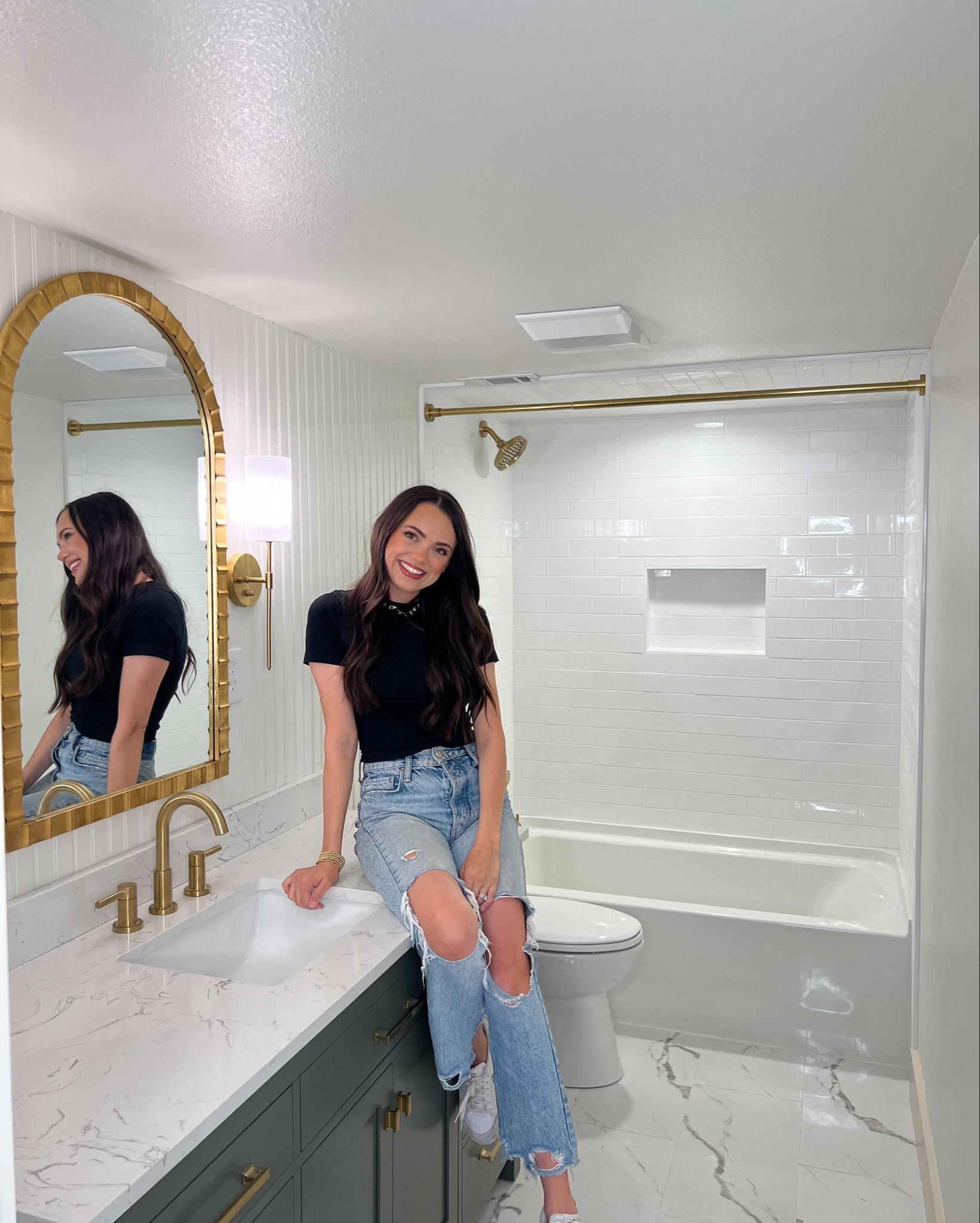 The prettiest bathroom. Can’t believe this is the same space!! #bathroomremodel #brassfixtures #homeremodel #bathroomremodel 

#LTKhome