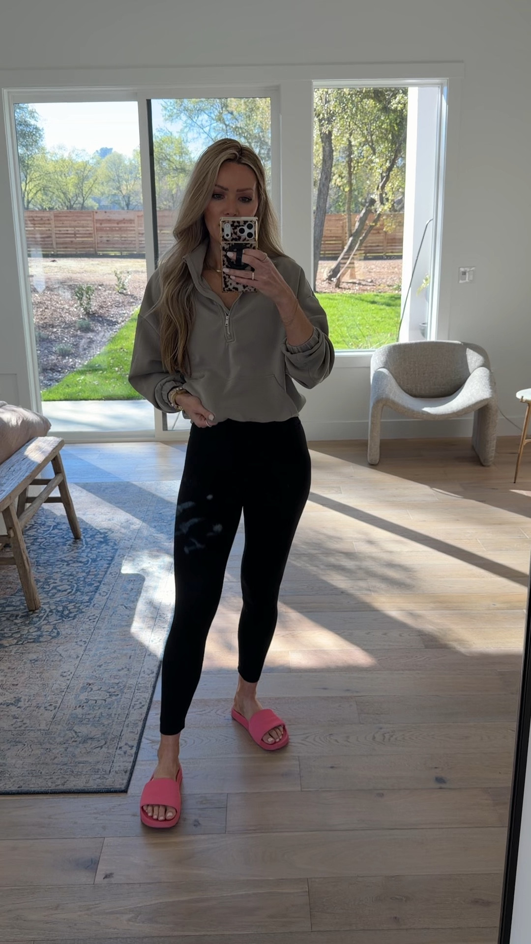 Lululemon for less half zip wearing the color khaki and size small. Awesome Amazon find