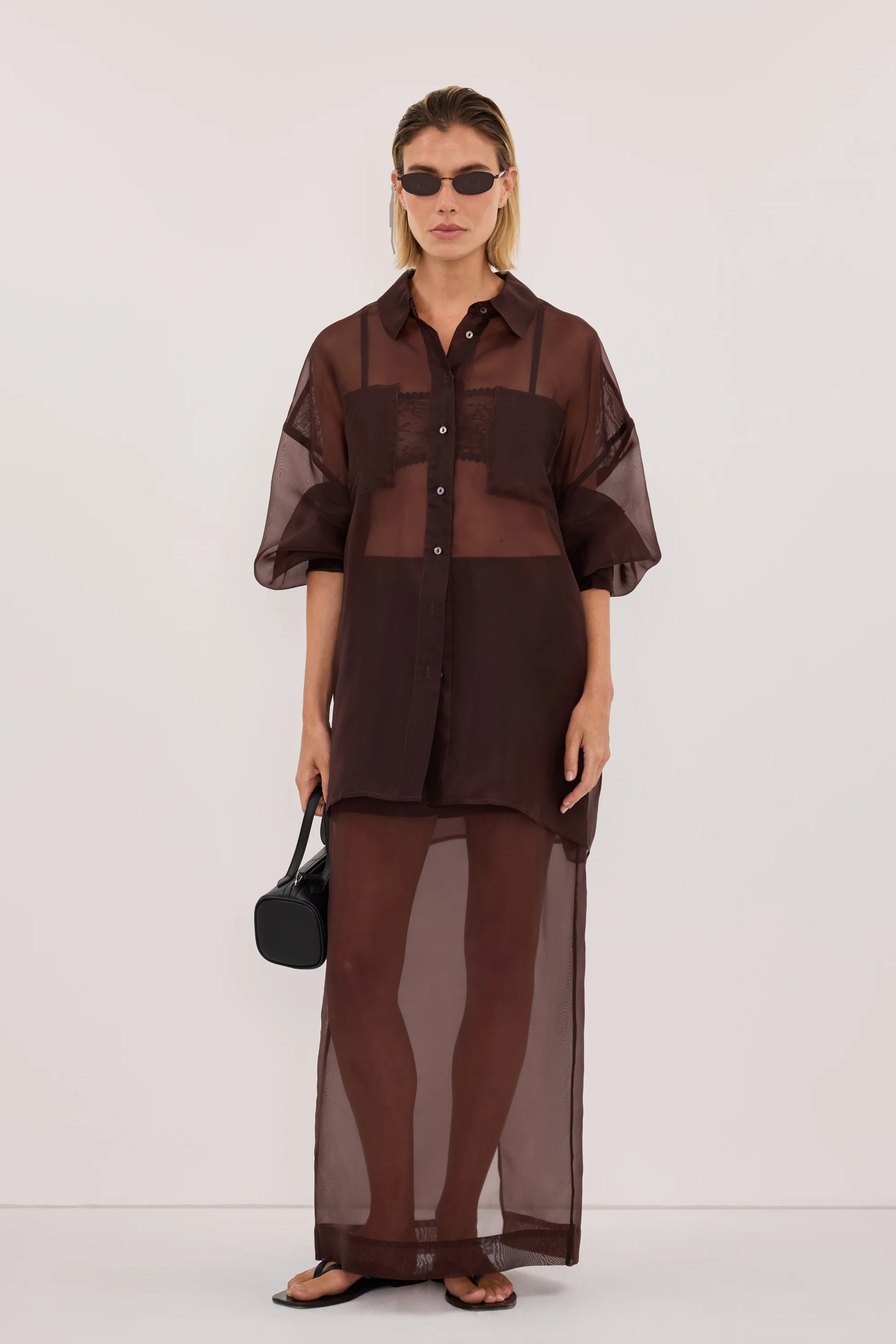 SIAN DARK CHOC ORGANZA MIDI SKIRT | DISSH