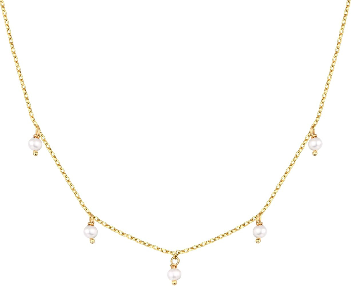 PAVOI 14K White Gold Plated Station Necklace | Simulated Diamond BTY Necklace | Womens CZ Chain Neck | Amazon (US)