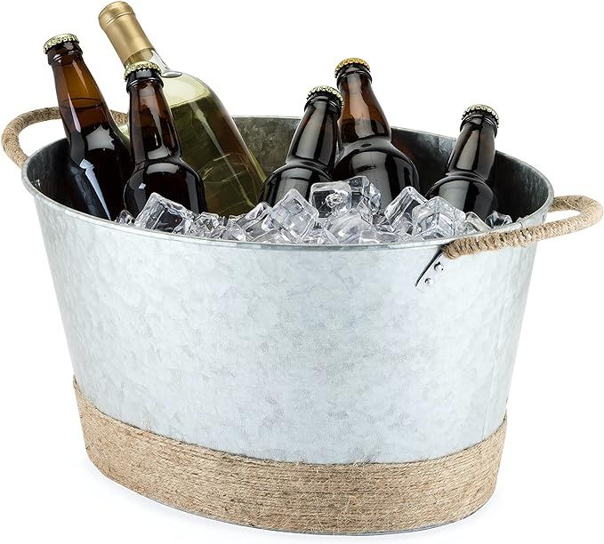 Twine Seaside Jute Rope Wrapped Farmhouse Galvanized Ice Metal Beverage Tub, Wine, Beer Bottle Bu... | Amazon (US)