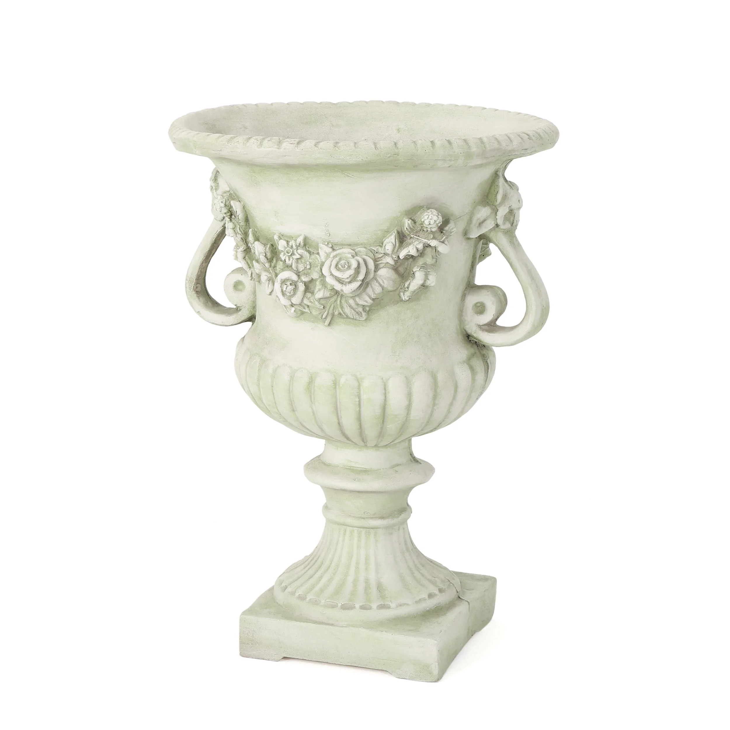 GDF Studio Isia Outdoor Cast Stone Garden Urn Planter, White Moss | Walmart (US)