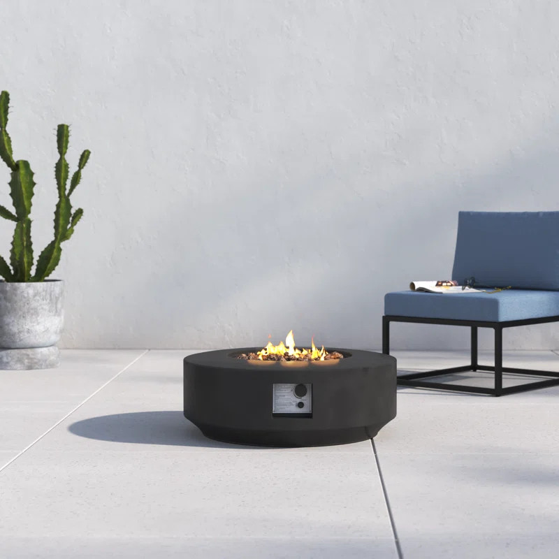 Rashid 11" H x 30" W Fiber Reinforced Concrete Propane Gas Outdoor Fire Pit Table with Lid | Wayfair North America
