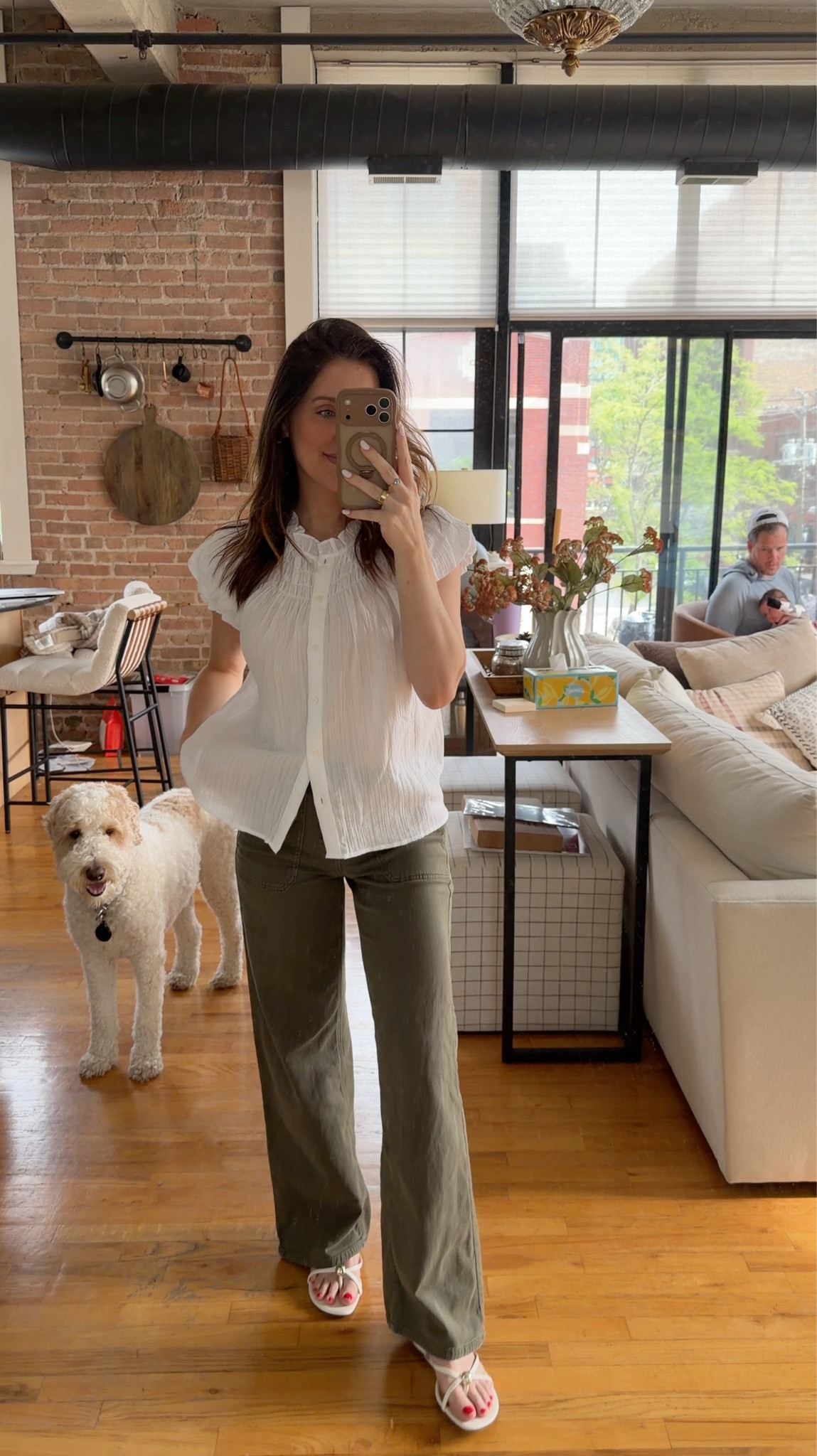 Postpartum + nursing friendly outfit! Wearing a small in the top (sized up 1) 

#LTKmomlife