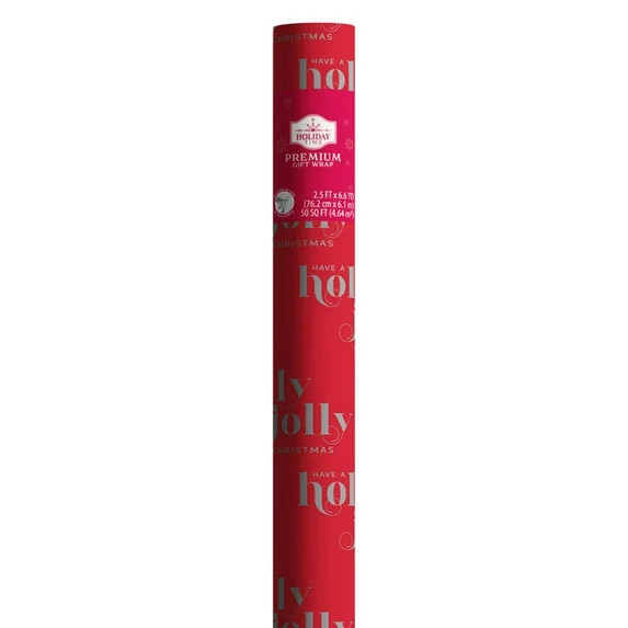 Red and Gold Premium Holly Jolly Wrapping Paper, 50 sq ft, by Holiday Time | Walmart (US)