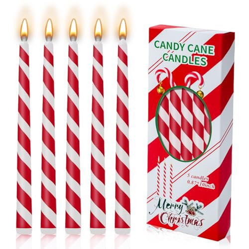 5 Pcs Christmas Taper Candles,10Inch Tall Candy Cane Red and White Stripe Candles Advent Candles Set of 5 Dripless Advent Wreath Candle for Xmas Party Home Decor (Red White) | Amazon (US)