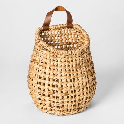 10.2" x 7" Hanging Water Hyacinth Basket with Leather Handle Natural - Threshold™ | Target