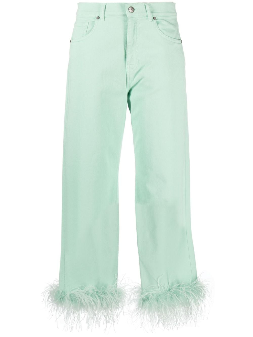 P.A.R.O.S.H. feather-trim stretch-cotton jeans - Green | Farfetch Global